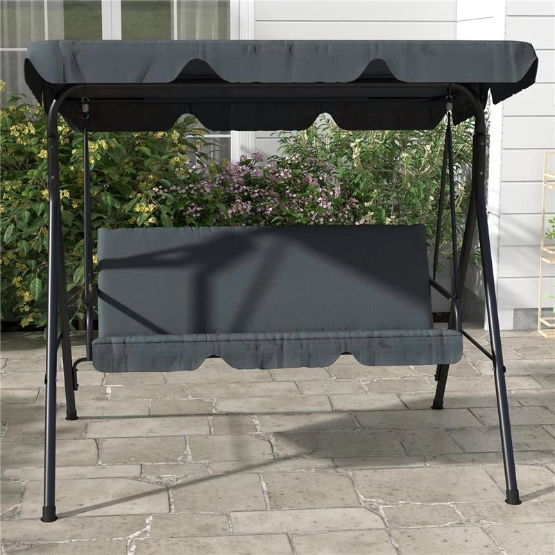 DONDOLO 3 POSTI CON TETTUCCIO REGOLABILE E CUSCINI, IN ACCIAIO E POLIESTERE, 172X110X153 CM, GRIGIO