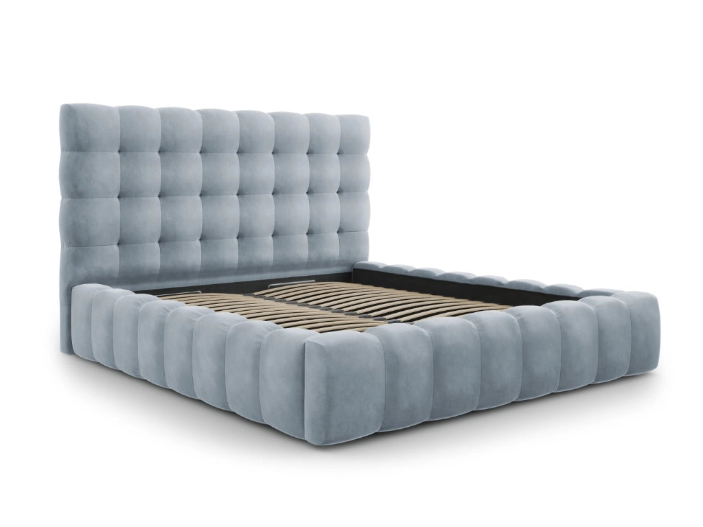 Cosmopolitan Design - Letto a cassettone con testiera "Bali" 160x200cm in velluto azzurro 