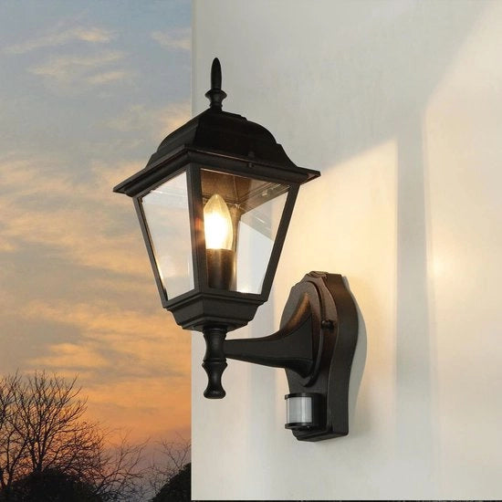 Sensore di Movimento Lampada da Parete per Esterno - Alluminio e Vetro, Protezione IP44, Illuminazione Esterna, Altezza 37,5 cm, E27 Lampada Esterna
