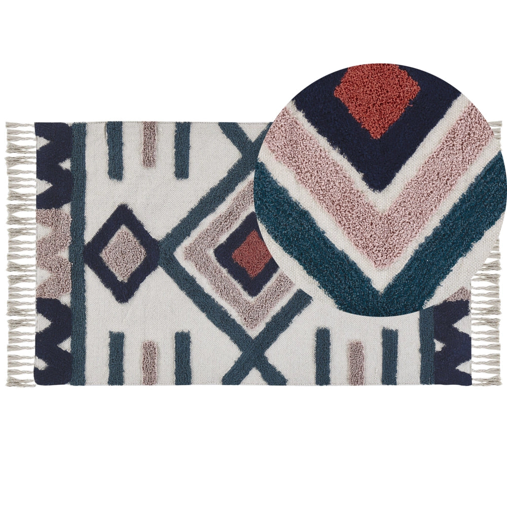 Tappeto di cotone Multicolore con motivo geometrico fatto a mano 80 x 150 cm