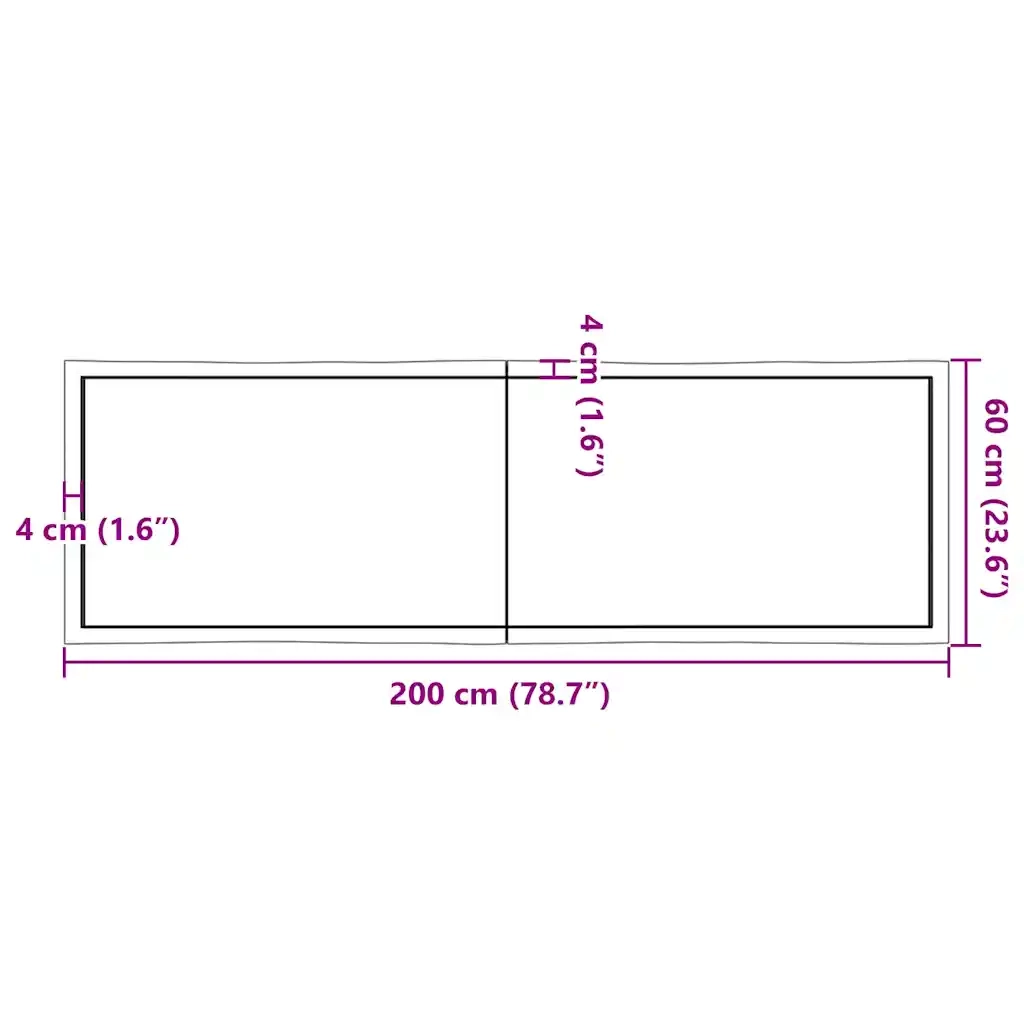 Piano Tavolo Marrone Scuro 200x60x(2-4) cm Rovere Non Trattato 364050