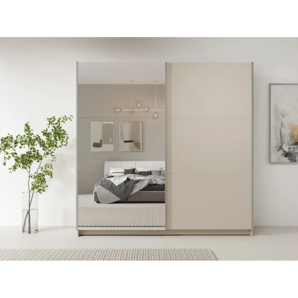 Armadio ARSALA a 2 porte scorrevoli con specchio beige sabbia 200 cm