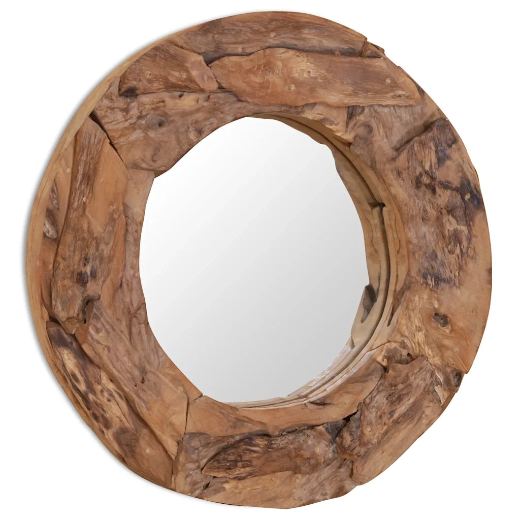 Specchio Decorativo in Legno di Teak 60 cm Rotondo