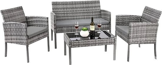 Set da giardino con tavolo salotto in vetro - Design ergonomico - Materiali resistenti alle intemperie