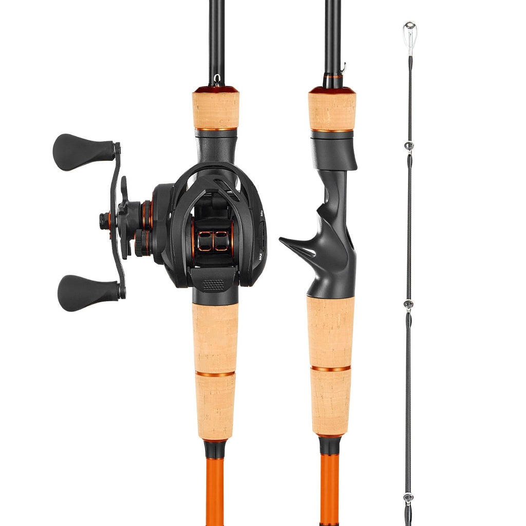 Set Canna da Pesca e Mulinello Baitcasting da 2 m in Fibra di Carbonio IM7 con 6+1 Cuscinetti a Sfera e Impugnatura in Sughero V1-652B-MF-L