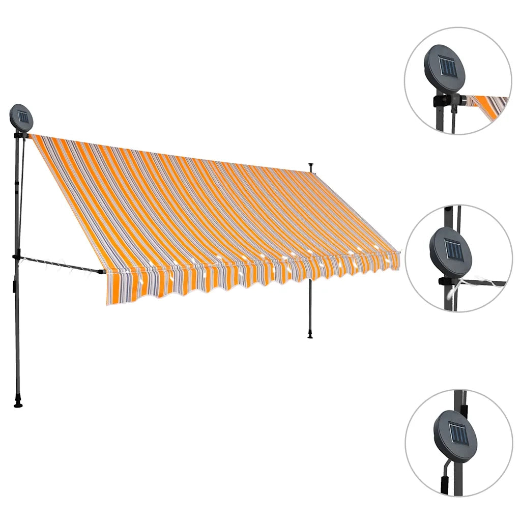 Tenda da Sole | Tenda parasole Retrattile Manuale con LED 350 cm Gialla e Blu