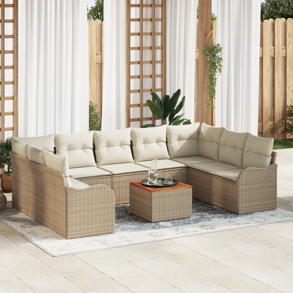 Set di divani da giardino  10 pezzi con cuscini Beige Polyrattan Acacia