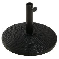 Base per Ombrellone Rotonda Effetto Rattan da 12.5kg, Supporto per Pali da 38mm e 48mm, Ø44.5 cm, Nero