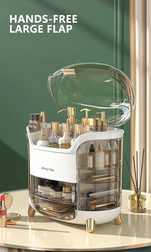 Organizzatore di trucco - cassettiera per cosmetici - con coperchio ermetico - organizzatore di bellezza con 8 spazi di stoccaggio e maniglia portatile - Bianco