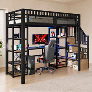 Letto a soppalco 90x200 cm con scrivania, LED e porte USB