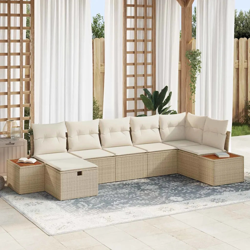 Set Divano da Giardino con cuscino 7 pcs Beige polyrattan 3359643