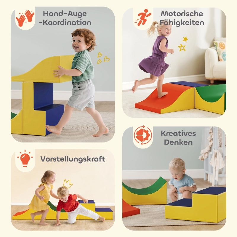 Set da arrampicata e gattonamento in 3 pezzi per bambini piccoli, in similpelle e schiuma, colore giallo.