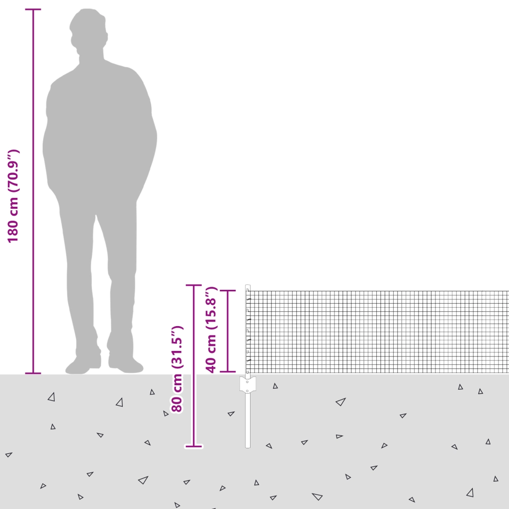 Recinzione in Rete Saldata con 5 Pali Grigi 0.4x10 m in Acciaio