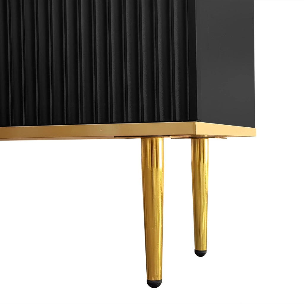 Mobile TV 165x36x55 cm; 2 vani e 2 cassetti con apertura a pressione; pannello truciolare nero e oro