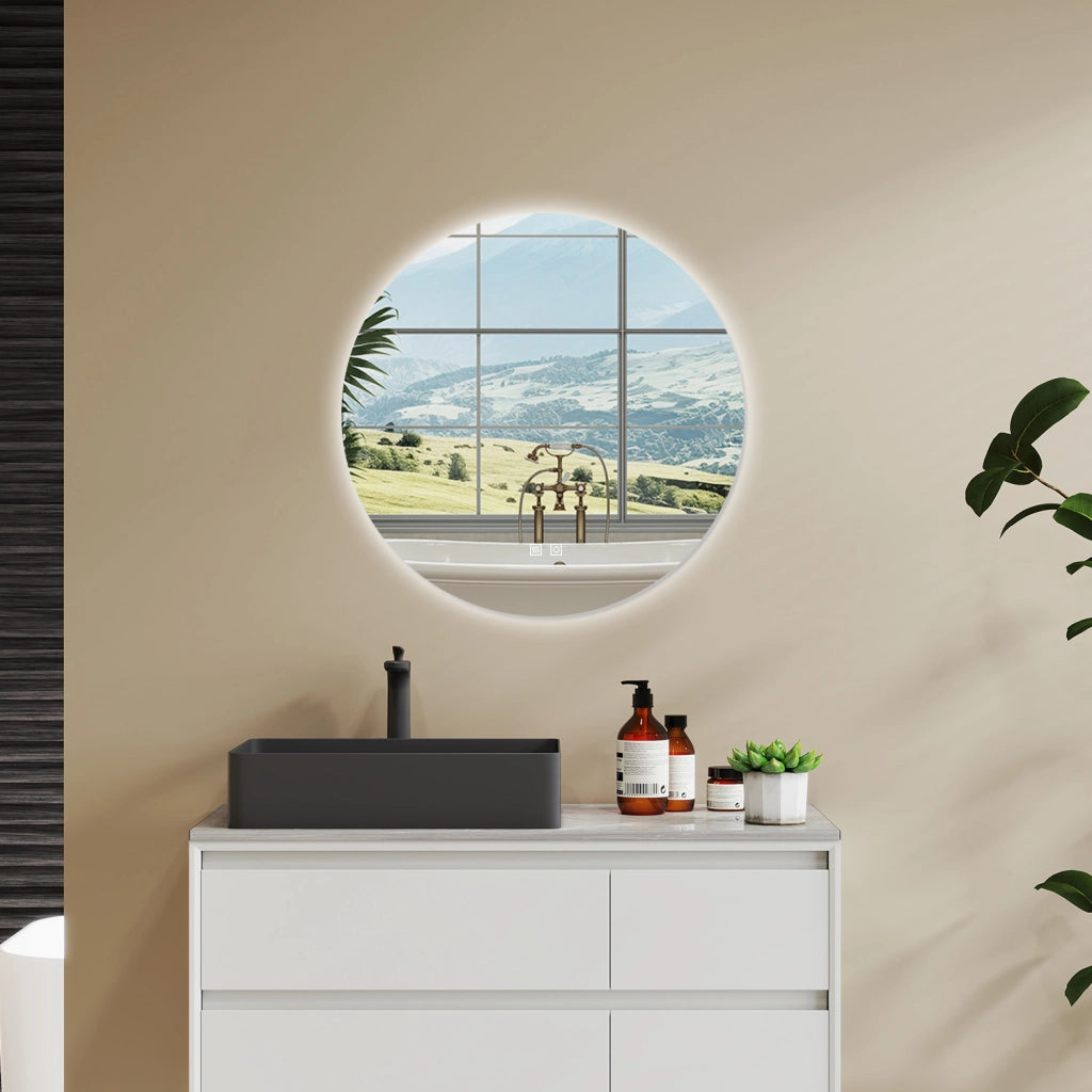 AICA Specchio Da Bagno Rotondo Da 70cm con LED, Antiappannamento, 3 Temperature Colore, Retroilluminato