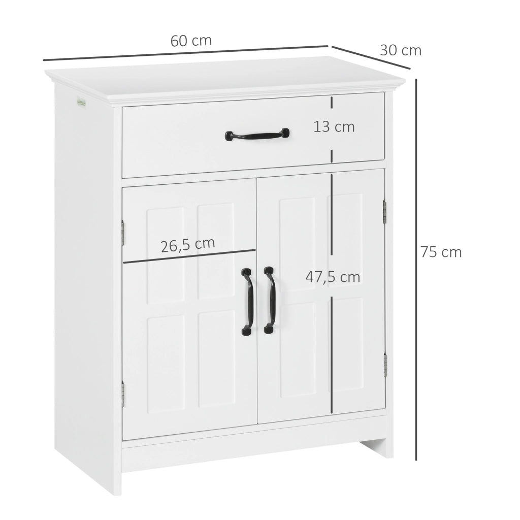 Armadietto da Bagno con Ante, Cassetto e Ripiano Regolabile ¨C Zephmum ¨C Bianco 60x30x75 cm