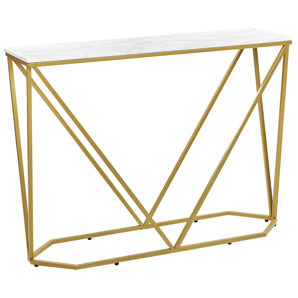 Tavolo consolle rettangolare in MDF e metallo  effetto marmo bianco e oro stile moderno glam