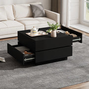 Tavolino da caffè 60x60x38 cm girevole a 360°; con cassetti; in truciolare nero