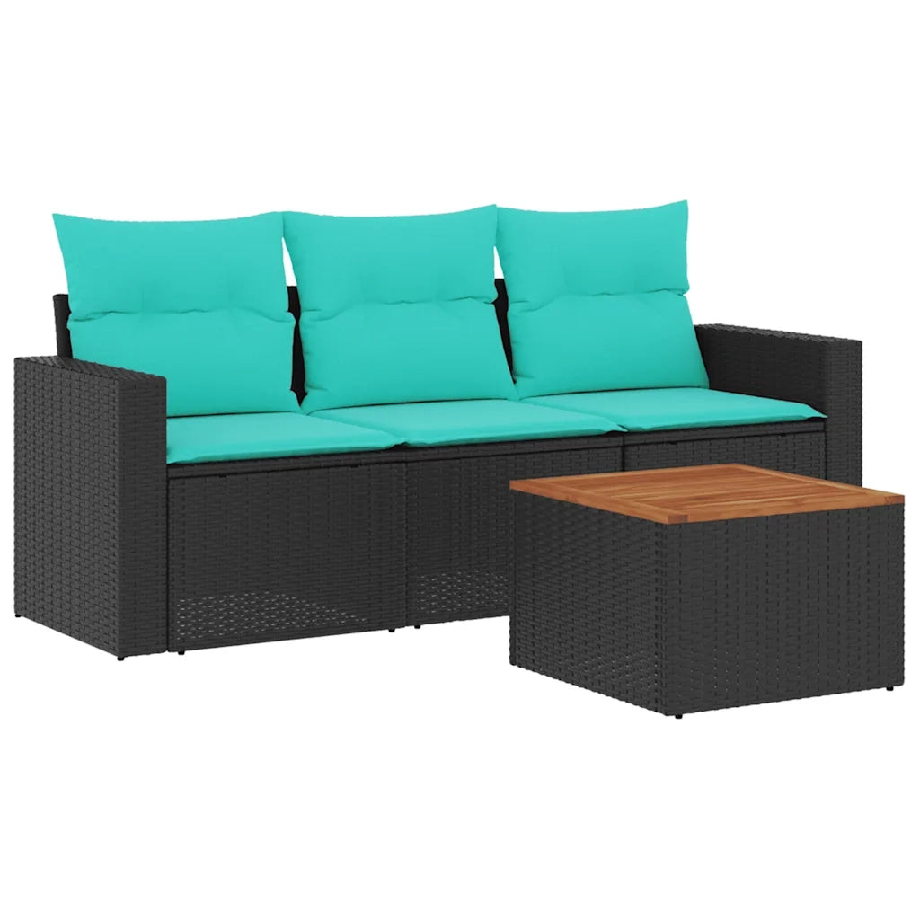 Set Divani da Giardino 4 pz con Cuscini Nero in Polyrattan 3256323