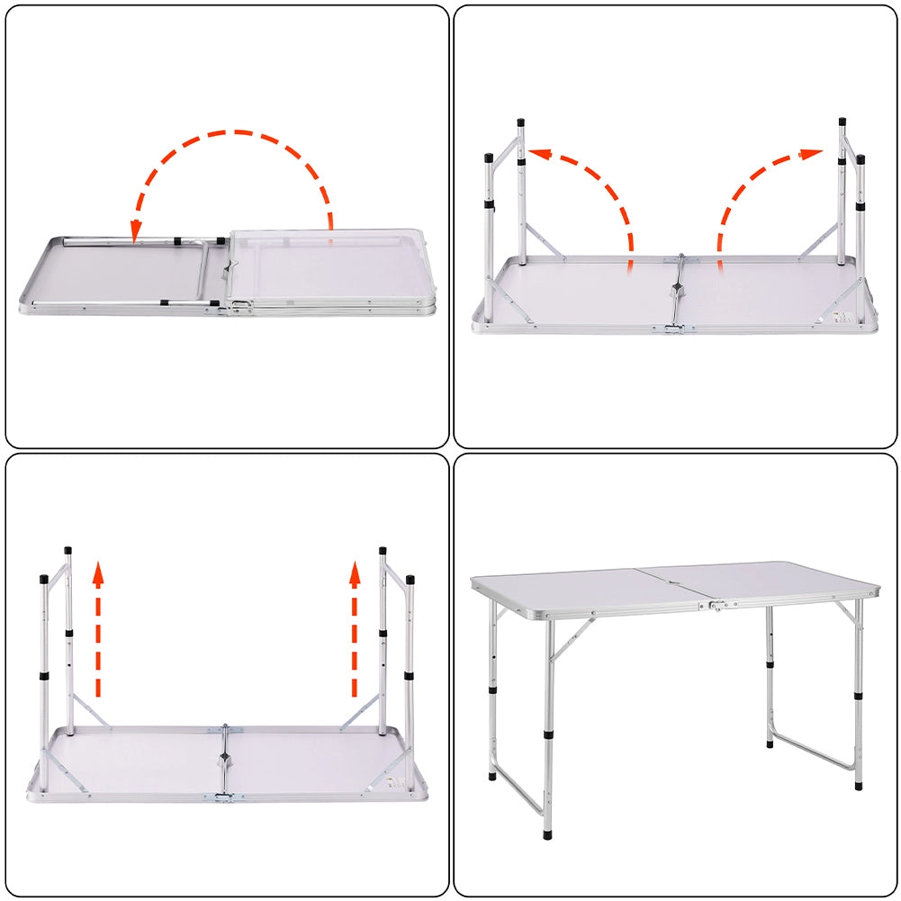 Tavolo PicNic Campeggio Alluminio 120x60 H70cm Pieghevole in Valigetta 3 altezze
