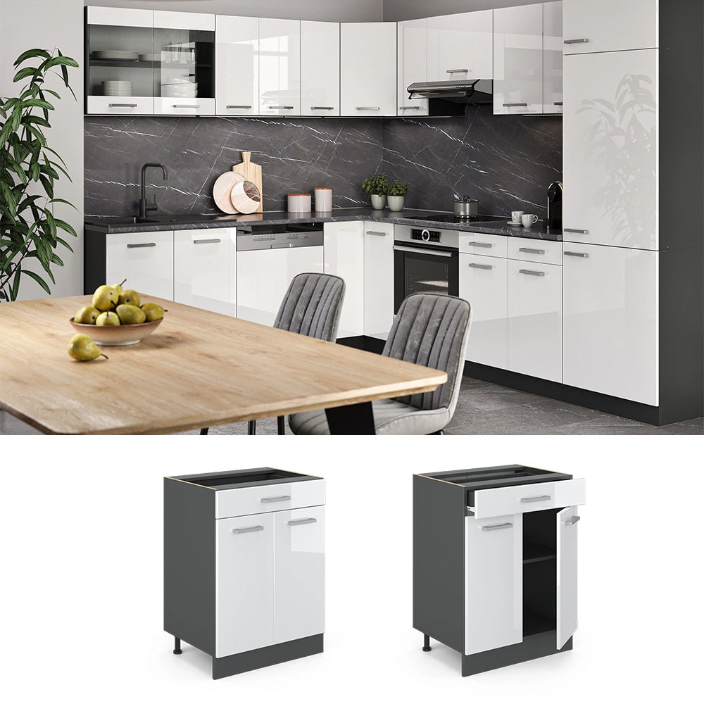 Vicco Base da cucina Bianco lucido 60 cm , PL Antracite