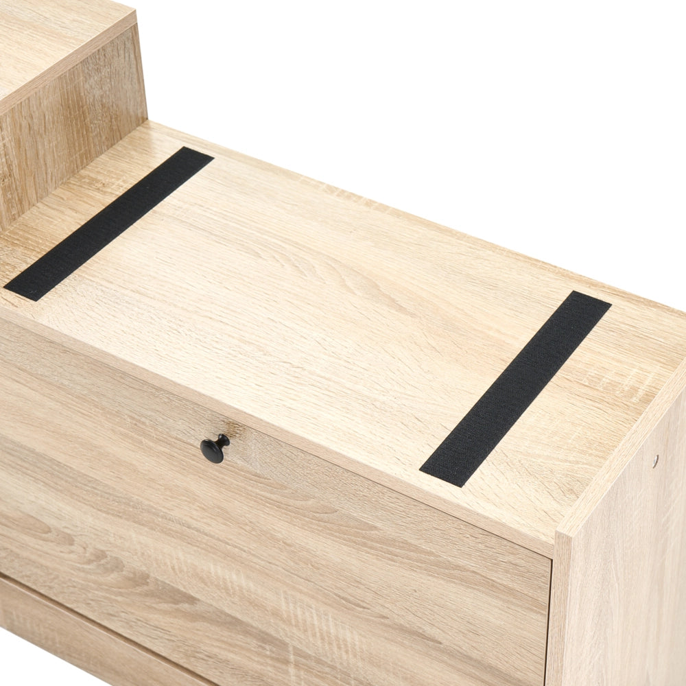 Mobile porta scarpe in MDF marrone chiaro a 2 scomparti con seduta imbottita, design scandinavo, per ingresso