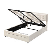 Letto Contenitore Letto Matrimoniale; 2 Cassetti e Testiera Regolabile; 140×190 cm; senza Materasso; Velluto Beige