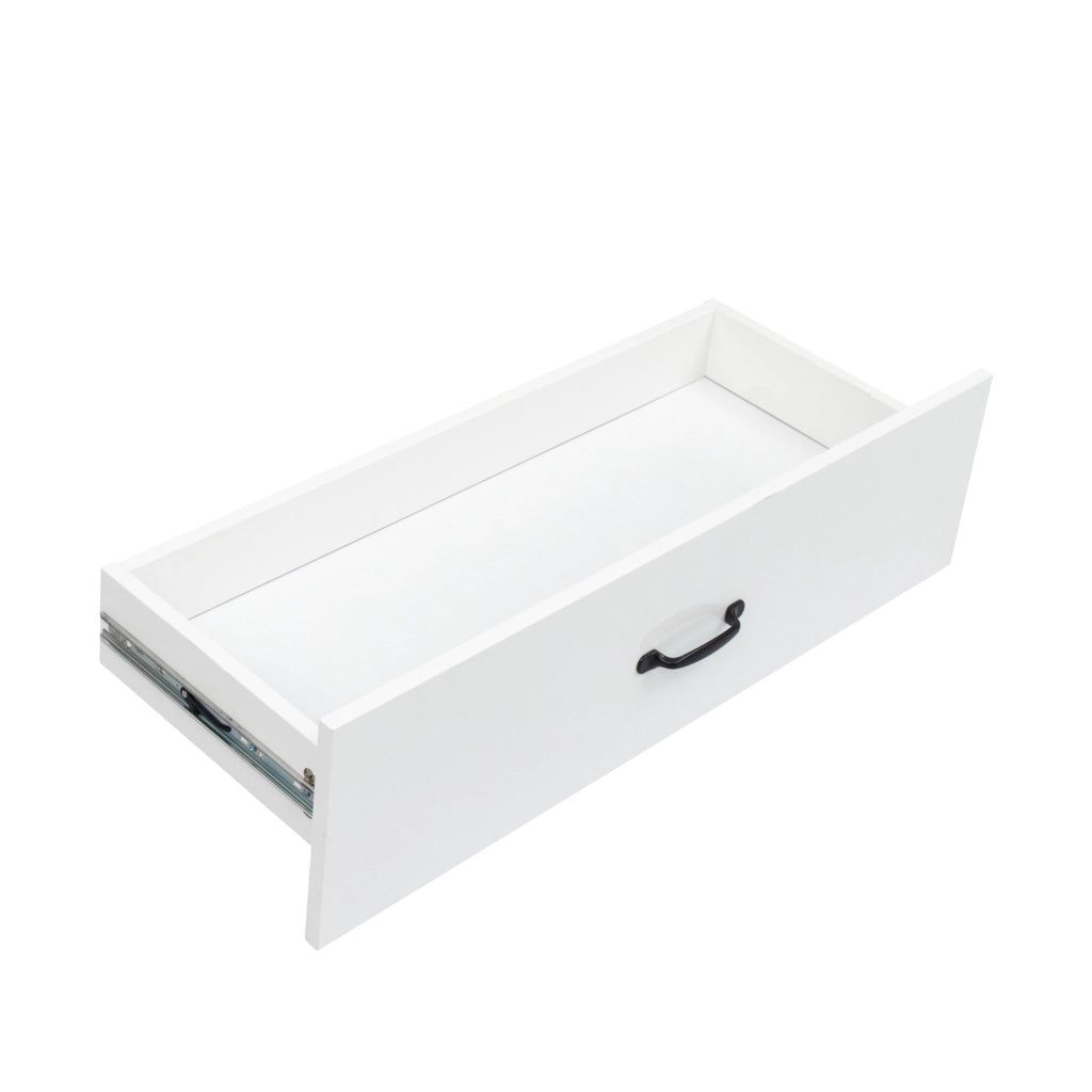Vetrina LED bianca con 2 ante e 2 cassetti, mobile espositore da terra in truciolare 59,5x35x182 cm