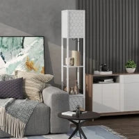 Lampada da Terra con Ripiani in Tessuto e Interruttore a Catena 26x26x156 cm Bianco