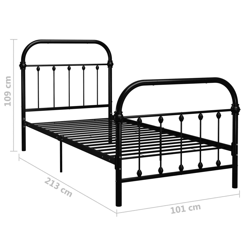 Letto singolo | Letto per adulti | Giroletto Nero in Metallo 90x200 cm