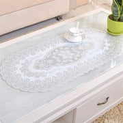 Tavolo in plastica PVC con bordo a rilievo, ovoidale argento, morbido e resistente all'acqua, senza pieghe, con angoli arrotondati, misura 40 x 84 cm.