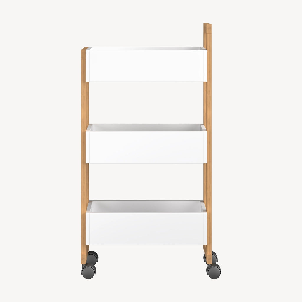 Carrello Portaoggetti Varulta Scaffale con Rotelle e 3 Scomparti 80 x 41 x 20 cm - Naturale / Bianco [en.casa]