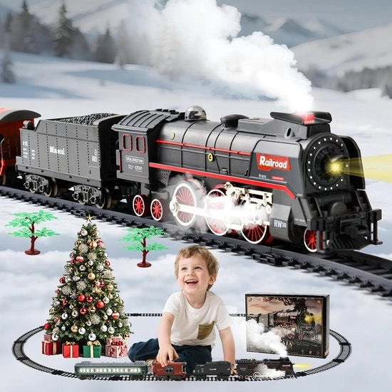 Treno elettrico di Natale - Treno di Natale elettrico - Treno intorno all'albero di Natale - Decorazione di Natale a vapore - Treno giocattolo di Natale - Treno di Natale con luce e suono - Decorazione di Natale - Accessori del villaggio di Natale