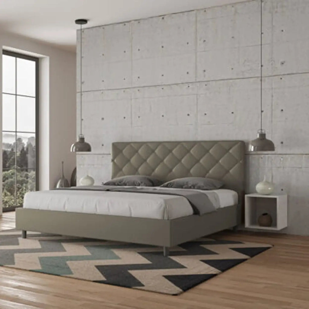 Letto matrimoniale king size con rete imbottito 200x200 similpelle cappuccino Priya