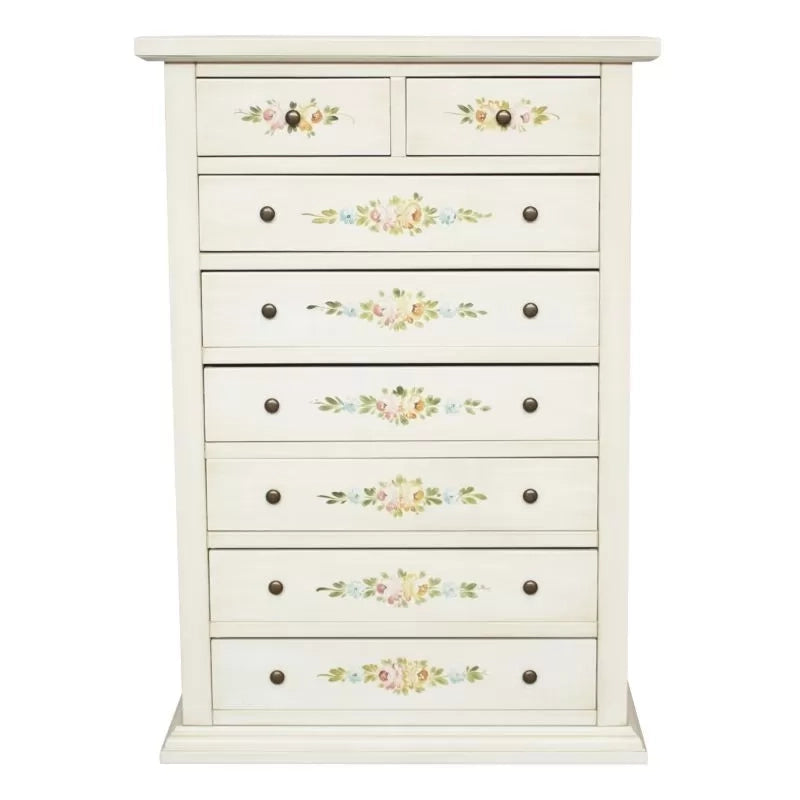 Cassettiera 8 cassetti legno shabby bianco anticato decori 87x40x125 - Mobili 2G