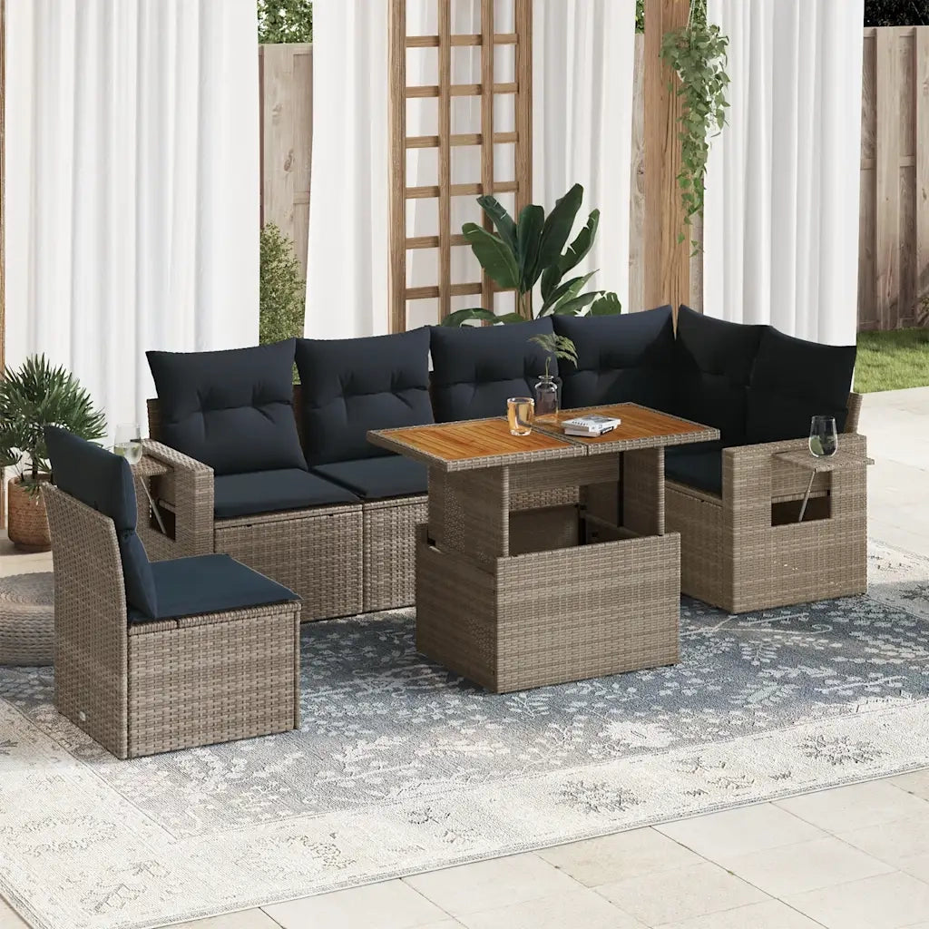 Set Divani da Giardino 7 pz con Cuscini Grigio in Polyrattan