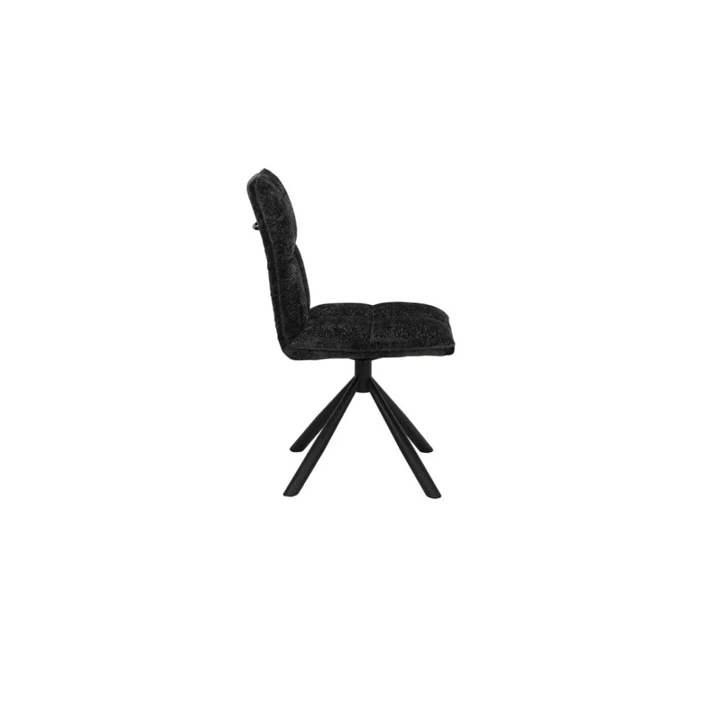 Sedia da pranzo girevole DANIEL - Tessuto grigio scuro - Gambe in metallo nero - Altezza 96,5 cm - Stile design/industriale