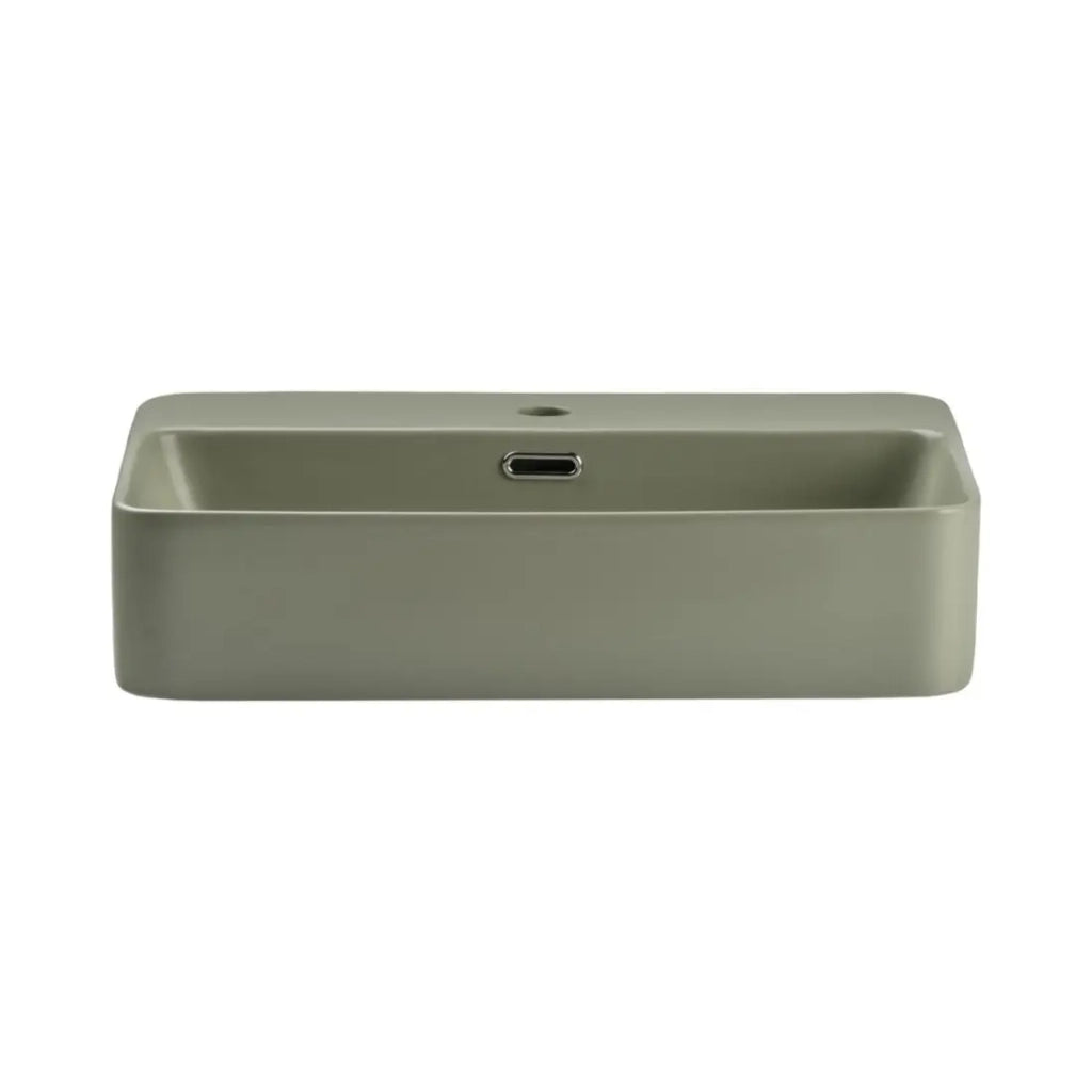 Set da bagno NATURA 80cm: mobile sottolavabo + piano per lavabo + lavabo da appoggio rettangolare verde kaki