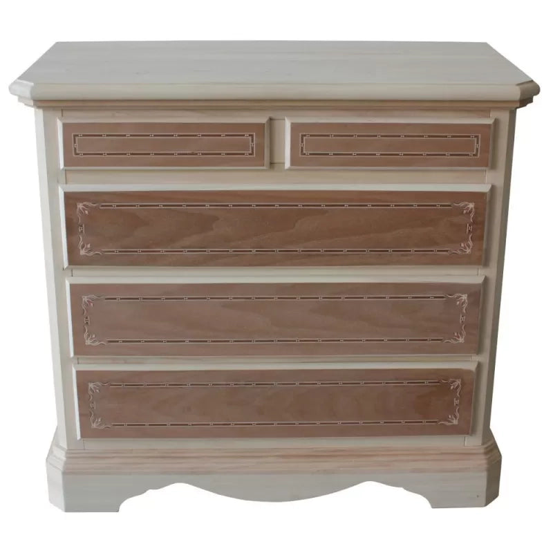cassettiera classica 5 cassetti intarsi legno grezzo 90x45x84 (267) - Mobili 2G