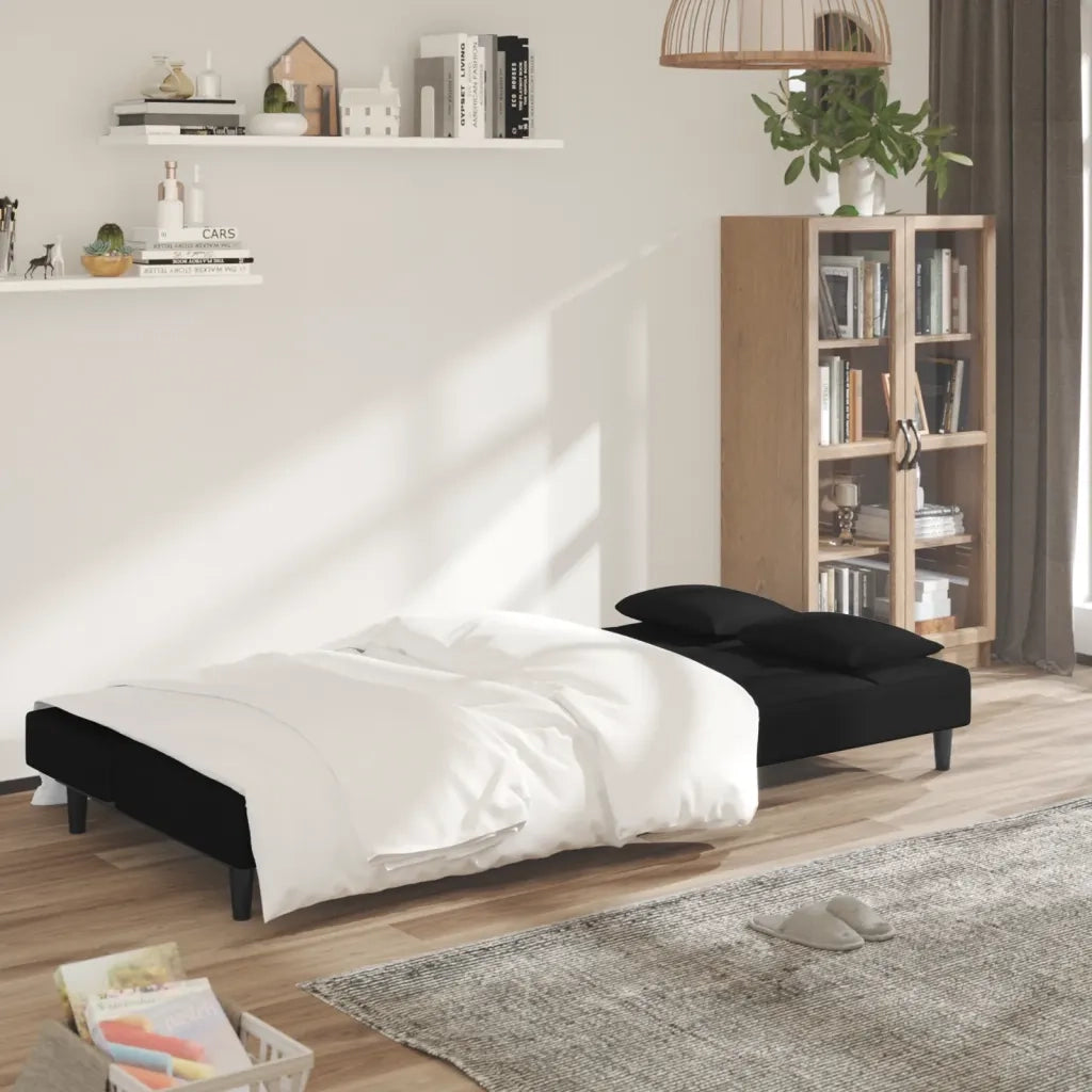 Divano Letto a 2 Posti con 2 Cuscini Nero in Velluto 375812