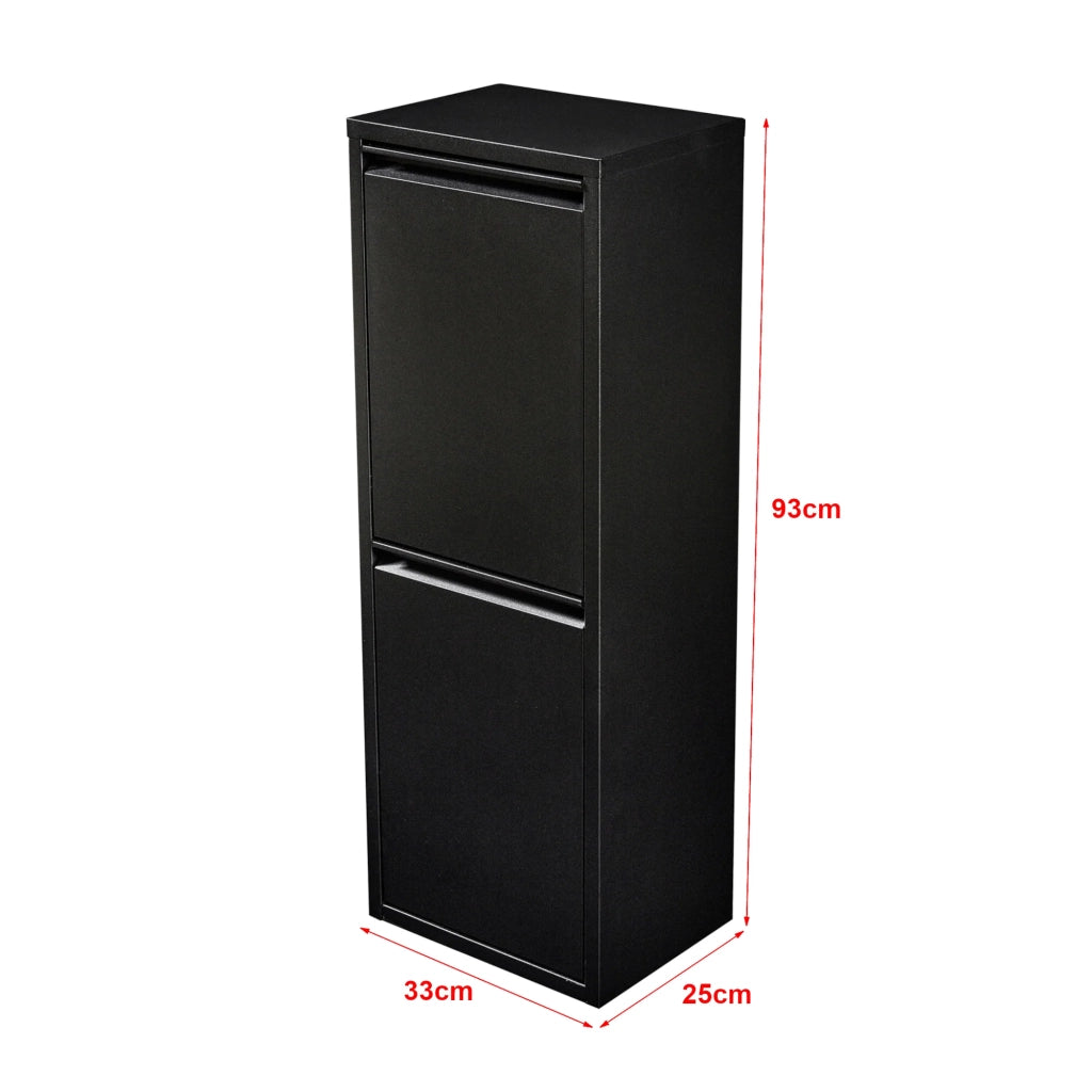 Cestino per la raccolta differenziata da parete con 2 scomparti estraibili 93 x 33 x 25 cm nero 03_0008199