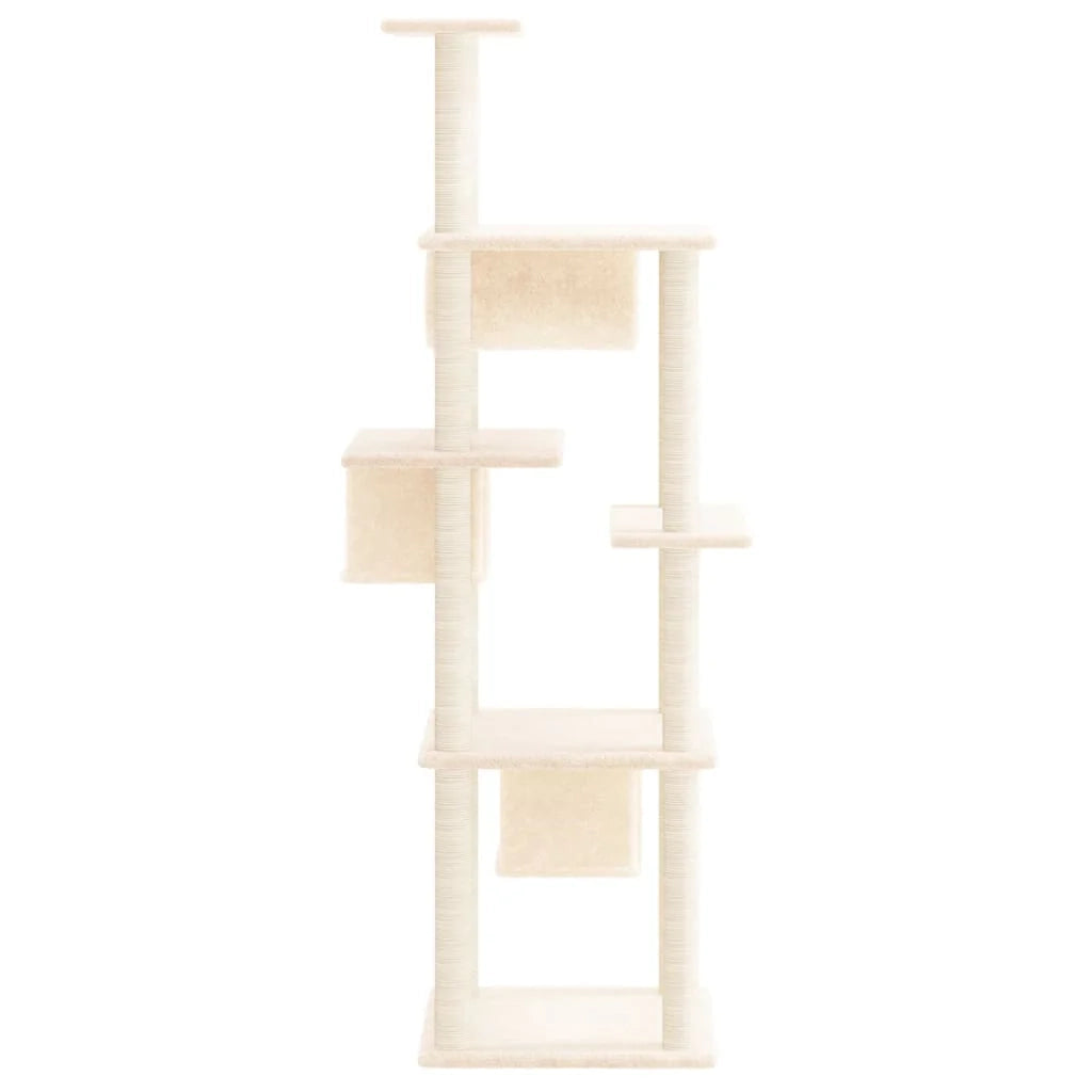 Tiragraffi per gatti Mobili per arrampicata su torre Tiragraffi piattaforma da arrampicata con tiragraffi in sisal 169 cm crema 02_0022496