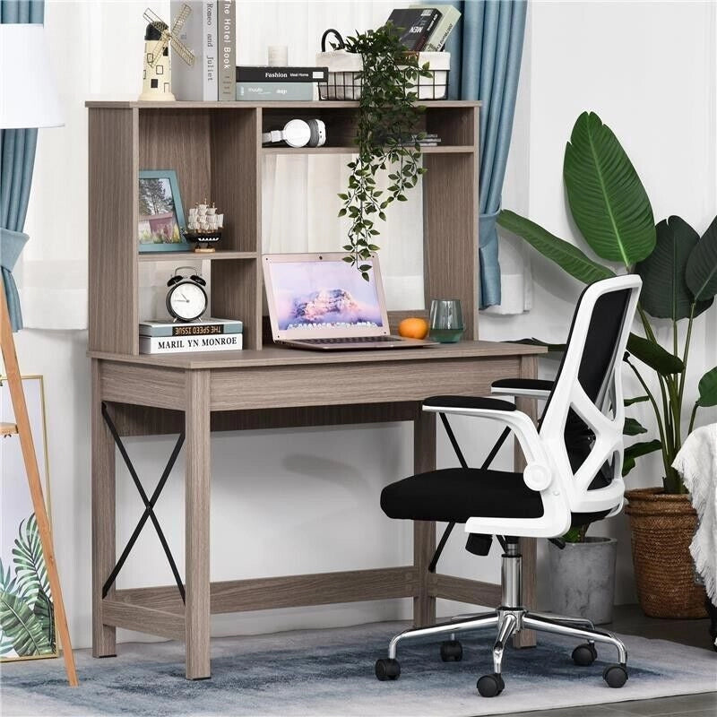 SCRIVANIA CON SCAFFALE E LIBRERIA IN LEGNO 105 X 50 X 137.5 CM