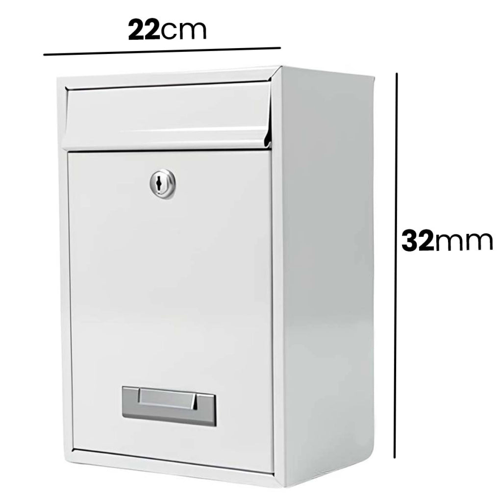 Cassetta delle lettere murale compatta in metallo con serratura a chiave 32x22x8,5 cm Bianco Avizar