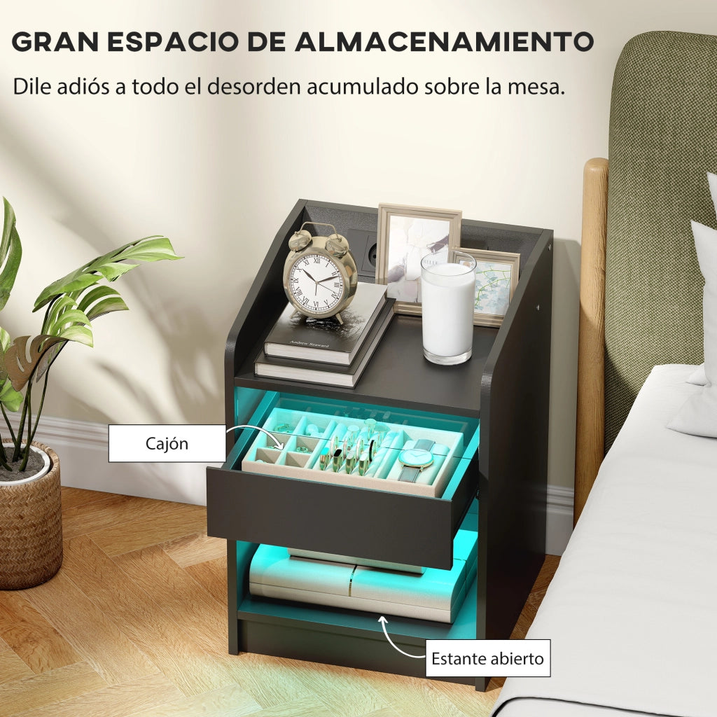 Comodino con Luci LED RGB e Cassetto ¨C Zephmum ¨C 40x40x58 Cm Nero