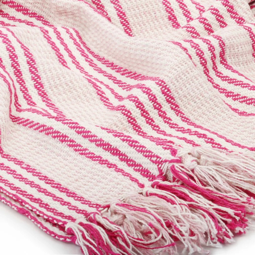 Copriletto in Cotone a Righe 160x210 cm Rosa e Bianco 245325
