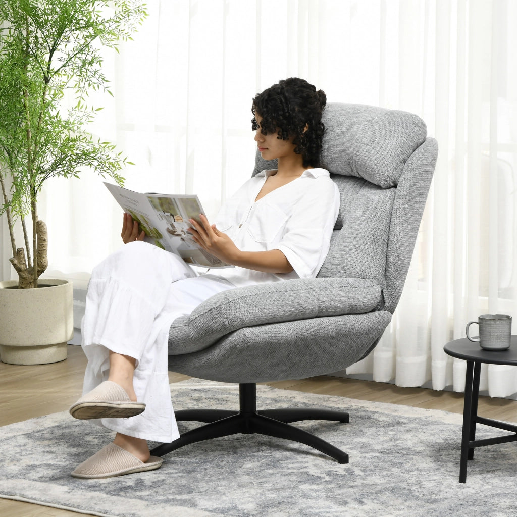 Poltrona girevole 360¡ã ¨C zephmum ¨C Tessuto Chenille, gambe in metallo, Grigio e Nero