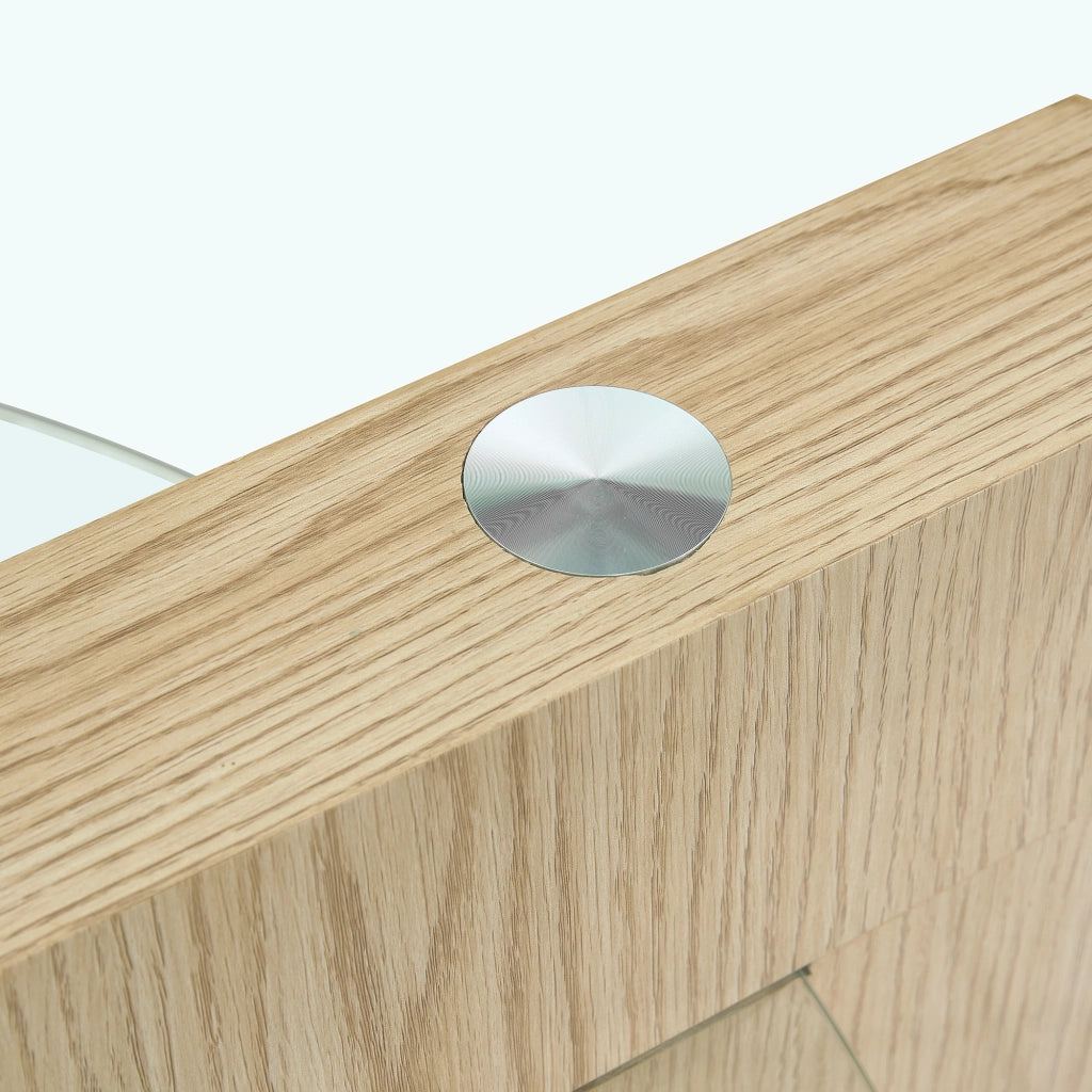 TAVOLINO da caffè a 2 livelli Ø50/70 cm Vetro Trasparente e MDF effetto legno