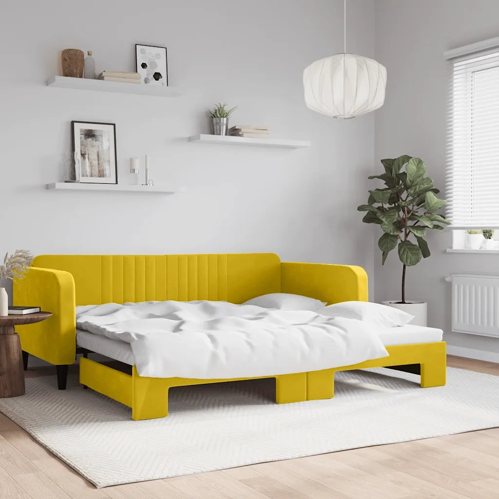 Divano Letto con Letto Estraibile-Sofa Letto-Daybed Giallo 100x200 cm in Velluto 656600
