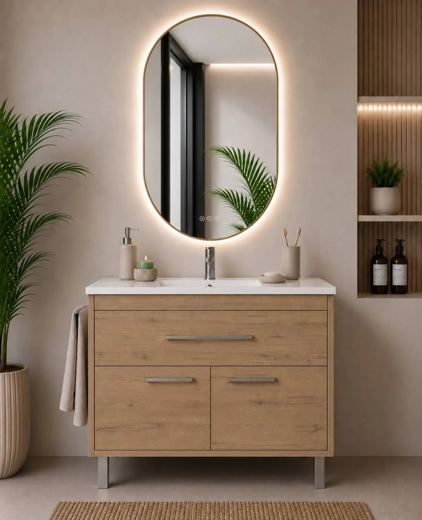 Mobile bagno con lavabo ORIGENBATH BAHIA senza specchio 90x45 cm estepa con colonna